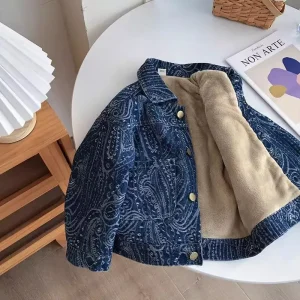 Ragazzi Denim peluche giacca 2023 nuovi bambini autunno e inverno soprabito moda bambini vestito addensato Top bambino fresco giacca invernale 1