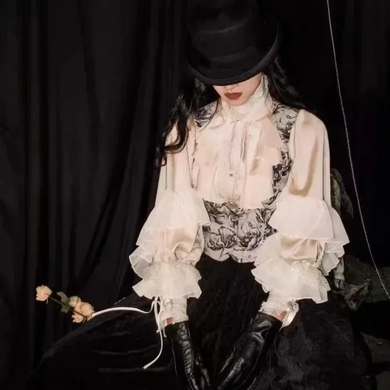 Camicetta Lolita carina giapponese Kawaii Camicia da donna con maniche a lanterna vintage Estate Y2k Estetica Patchwork in pizzo Top JK Blusas allentate 2