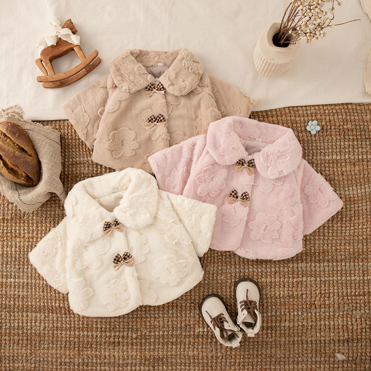 Cappotto da ragazza Autunno/Inverno Fiocco a quadretti Risvolto in puro colore Capispalla per bambina Giacche calde e carine Vestiti per bambini 1