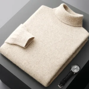 Pullover con risvolto alto da uomo monopezzo pronto da indossare in pura lana al 100% Autunno e inverno Maglione versatile lavorato a maglia basic casual grande 1