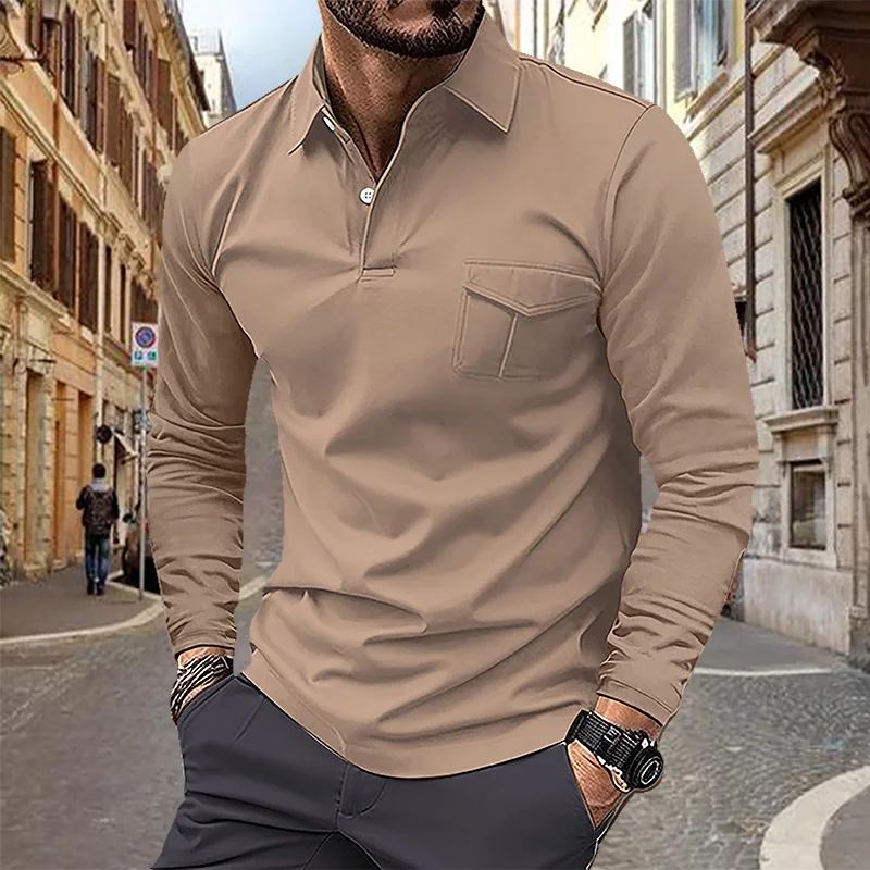 Polo da uomo primaverile e autunnale T-shirt con tasca con risvolto T-shirt da uomo d'affari casual a maniche lunghe europea e americana taglie forti 6