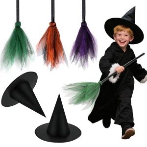 Decorazione di Halloween Cappello da mago strega nera Scopa volante colorata Festival Atmosfera Festa Danza Mago Bomboniere Puntelli fai da te ZYF 1