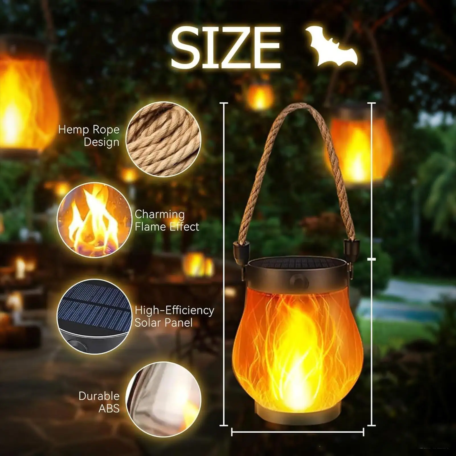 2025 Lanterna solare tremolante di Halloween con fiamme danzanti Luci da giardino con ricarica USB per la decorazione del giardino della casa stregata 6