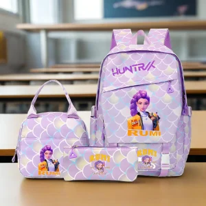 KPop Demon Hunters Stampato 3 pezzi/set Studente Ragazzo Ragazza Zaino colorato con borsa per il pranzo Zaino per scuola per bambini e adolescenti 1