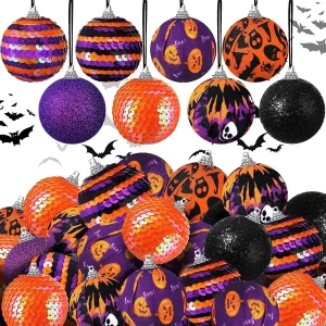 Ornamenti di Halloween decorazioni per alberi, Set di ornamenti per palline d'albero da appendere decorativi Vintage da 16ct e 2 pollici infrangibili 1