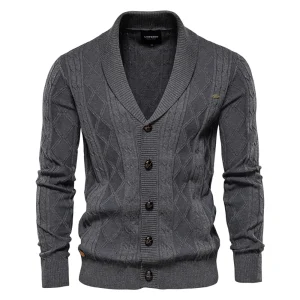 AIOPESON Cardigan in cotone a rombi da uomo Casual monopetto tinta unita Business Cardigan da uomo Nuovo maglione moda invernale uomo 1