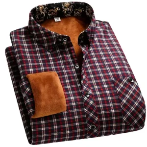 Camicia invernale da uomo 2025 Camicia da papà in flanella scozzese calda spessa foderata in pile per uomo maturo Camicia casual a maniche lunghe con colletto rovesciato 1