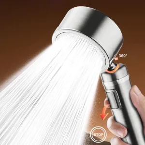 Soffione doccia ad alta pressione con filtro 360 °   Soffione doccia a pioggia con rotazione Pulsante di arresto con un tasto Accessori per il bagno a risparmio idrico 1