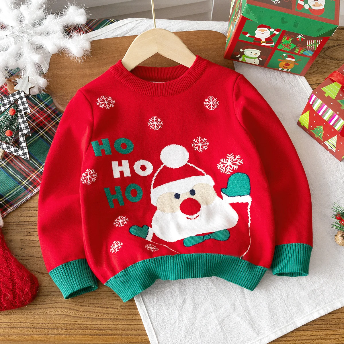 Pullover maglione con motivo Babbo Natale in stile carino per ragazzi e ragazze adatto per feste di Natale in primavera, autunno e inverno 6