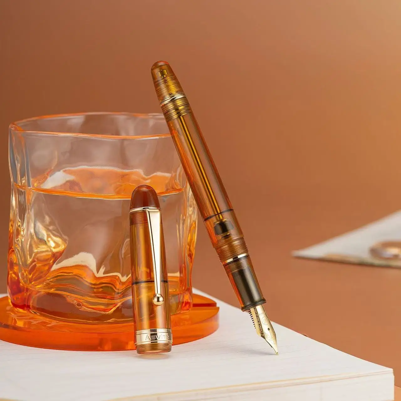 Asvine V126 Penna stilografica con riempimento acrilico sottovuoto EF/F/M Pennino Bellissimo set regalo per scrittura trasparente/marrone opaco bianco Cancelleria 4