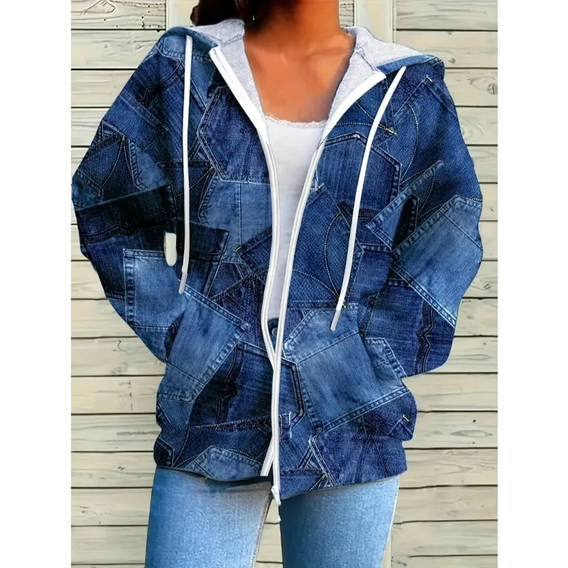 Taglie forti 1XL-5XL Nuove giacche cardigan a maniche lunghe da donna in denim impiombato casual 1