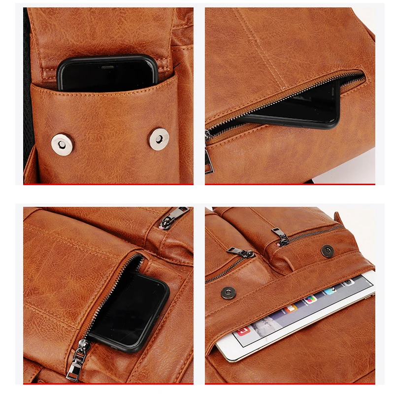 Zaino da uomo di marca di lusso di moda Zaino da scuola in pelle Borsa da viaggio impermeabile per studenti Borsa da libro in pelle casual da uomo 6