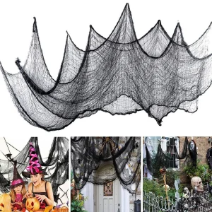 76x183 cm Decorazioni di Halloween Nero Creepy Garza Panno Finestra Tavolo Porta Rete Spettrale Vestito Operato Festa Casa Stregata Decorazione Della Parete 1