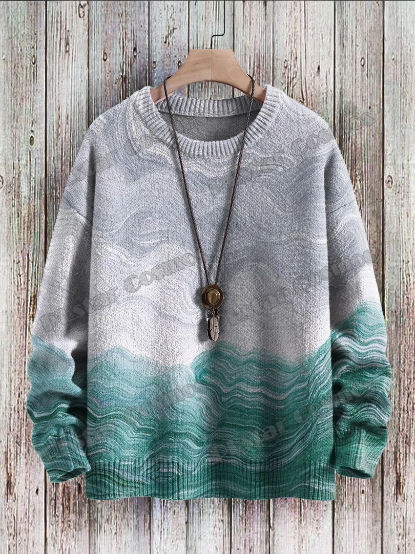 Maglione pullover lavorato a maglia casual unisex invernale Colori arcobaleno Swirl & Nebulous Art Maglioni lavorati a maglia girocollo stampati in 3D KMY27 3