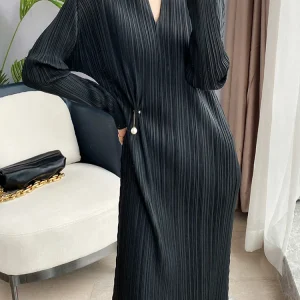 Miyake pieghettato abito coreano moda donna designer 2025 primavera inverno manica lunga abiti neri casual abiti estetici eleganti 1