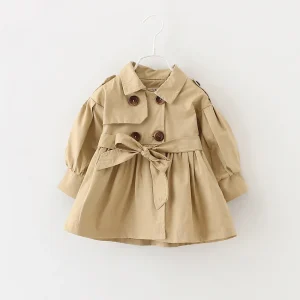Trench e Impermeabili Per La Ragazza Per Bambini Primavera Carino Giacca Lunga 2024 Nuovi Bambini Cachi Casual Tuta Sportiva Del Bambino Cachi Moda Giacca A Vento 1