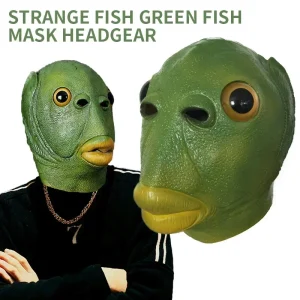 Masque de Poisson Vert Bizarre en Latex, Équipement de Sauna, ixd'Horreur, Parodie, Amusant, Accessori de Cosplay, Halloween 1