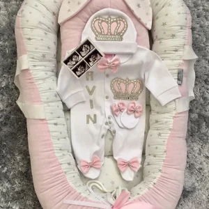 Baby Prince Welcome Home 3 pezzi Corona Layette Uscita ospedaliera Abiti neonato Set fasciatoio Ciao Mondo Sono nuovo Cotone Turchia Parajam 1