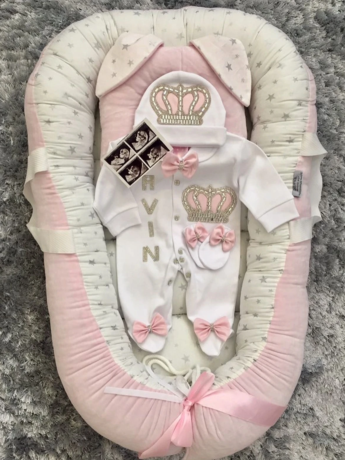 Baby Prince Welcome Home 3 pezzi Corona Layette Uscita ospedaliera Abiti neonato Set fasciatoio Ciao Mondo Sono nuovo Cotone Turchia Parajam 1