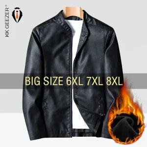 Giacca in pelle da uomo Bomber retrò in pile nero giacche da moto taglie forti 6XL 7XL 8XL cappotti flanella caldo comfort di alta qualità 1