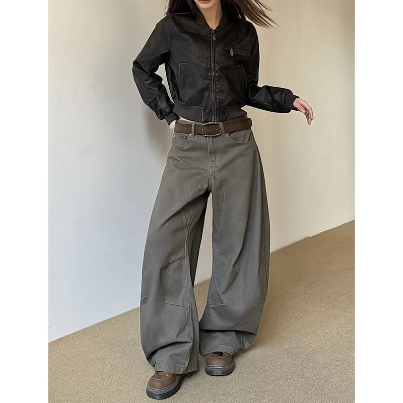 Pantaloni jeans cammello a vita alta stile vintage americano anni 2000 Pantaloni larghi in denim a gamba larga Y2K da donna moda primaverile Abiti femminili 1