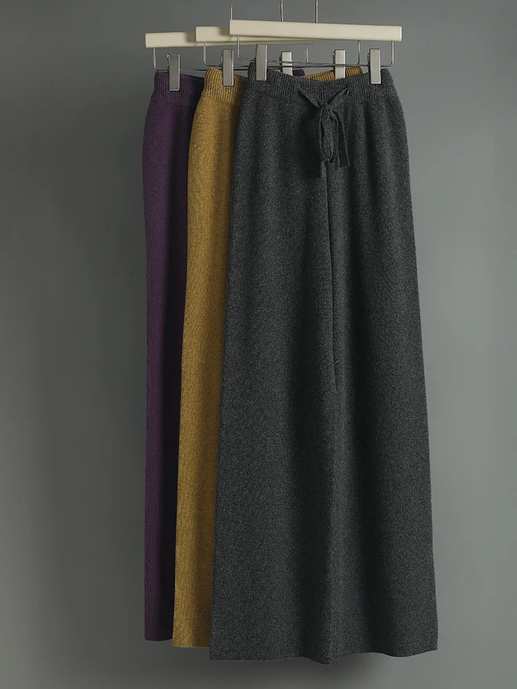 CHICUU Pantaloni da donna in cashmere Autunno Inverno Pantaloni a gamba larga Lunghezza intera 100% lana merino Maglieria Pantaloni semplici di base Coreano 3