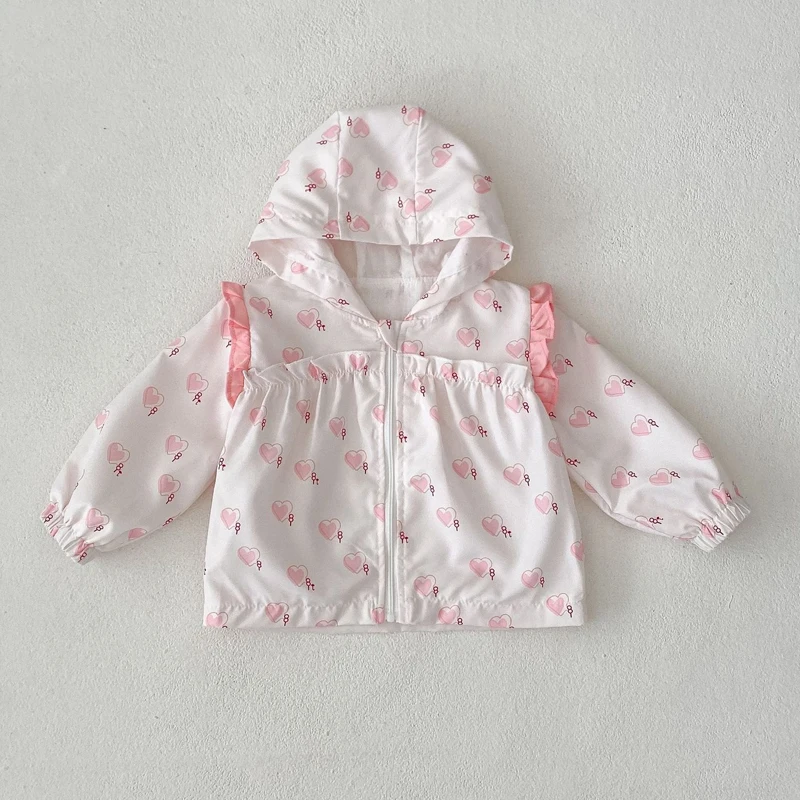 Autunno nuovo stile 0-3 anni vestiti per bambini per neonate, amorevole giacca a vento con cerniera con cappuccio, dolce cappotto 4