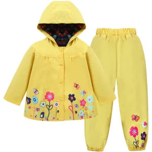 Autunno Primavera Bambini Cappotto a maniche lunghe impermeabile + Pantaloni 2 pezzi Stampa floreale Neonate Vestiti Bambino Ragazzi Bambini Set Costume 1