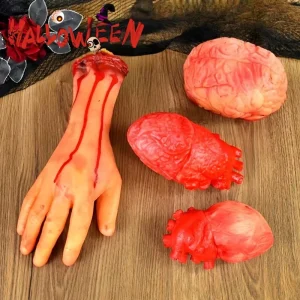 Parti del corpo finte di Halloween Puntelli realistici del piede della mano tagliata Organi spaventosi Cuore Cervello Horror Scherzo Prop per la decorazione della festa di Halloween 1