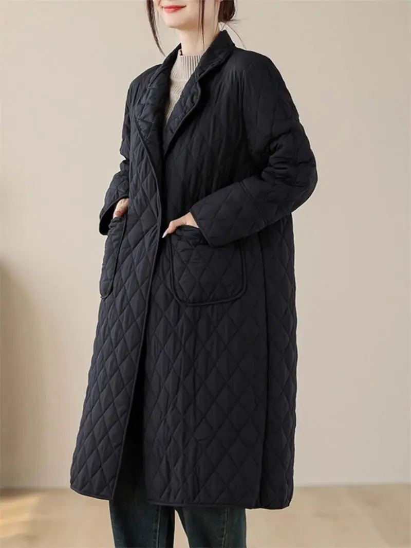 Piumino leggero in cotone da donna in autunno e inverno Cappotto trapuntato giacca a vento medio lungo allentato caldo casual A292 4