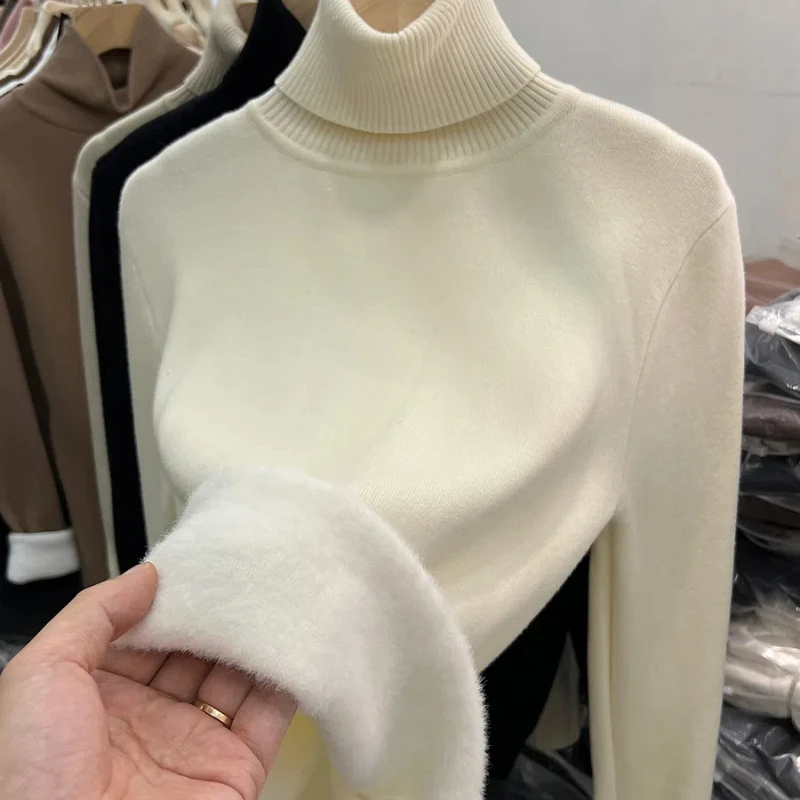 New Fashion Autunno e Inverno Abbigliamento da donna Dolcevita Peluche Maglione da donna Comodo e casual Maglieria Camicia che tocca il fondo 1