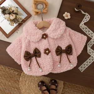 Nuovo cappotto invernale per bambina con fiocco marrone dolce, abbigliamento per bambini antivento e caldo adatto ai bambini dai 9 mesi ai 3 anni 1