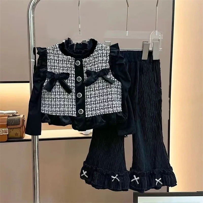 Set di abbigliamento per ragazze Top per bambini Pantaloni svasati 3 pezzi Marea Autunno Vestito caldo per bambini Nuova primavera Dolce Set casual 12M-5 anni 2
