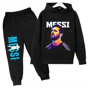Messi Stampa Set per bambini Felpa sportiva con cappuccio Pantaloni Completo 2 pezzi Set Ragazzi Ragazze Bambino Abbigliamento per bambini Moda casual Autunno Inverno tuta sportiva 1