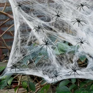 Ragnatela elastica artificiale di Halloween con ragni decorazione festa casa infestata gotica accessori horror spaventosi perfetti per interni ed esterni decorazioni realistiche resistenti ideali per feste e ambienti p 1
