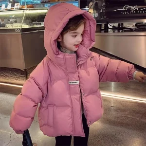 Nuovo inverno ragazze adolescenti piumino tinta unita spesso caldo cappotto con cerniera con cappuccio per 3-10 anni bambini cotone capispalla antivento 1