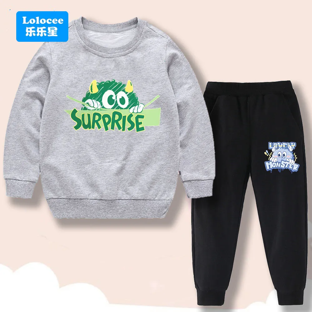 Set di abbigliamento per bambini primavera/autunno Cartoon Monster Print Pantaloni in felpa con o collo da ragazzo Set pullover in due pezzi per bambini GSJX1 2