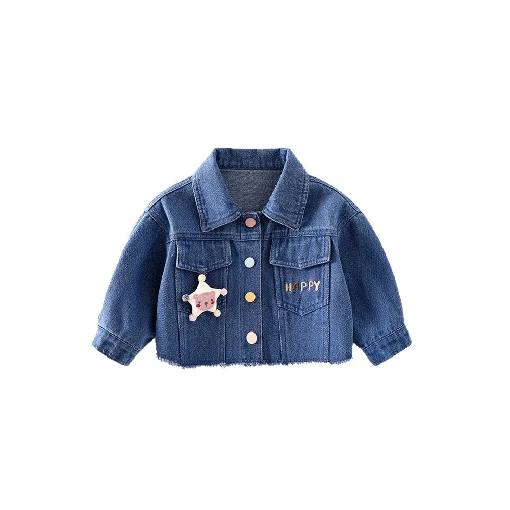 Abbigliamento da cowboy alla moda per bambini 2025 Nuovo cappotto da bambola elegante per ragazze in stile autunnale Abito autunnale con fibbia a colori con lettera per bambini 5