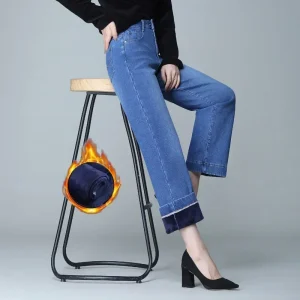 Jeans invernali da donna Jeans a gamba larga caldi in velluto Pantaloni in denim elasticizzato da donna 2025 Pantaloni dritti in pile Jean freddo caldo Mujer 1