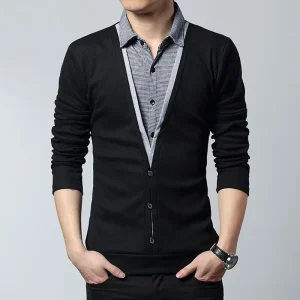 Moda uomo abbigliamento falso due pezzi Plaid t-shirt primavera autunno manica lunga Pullover coreano Streetwear Business Casual top 5XL 1