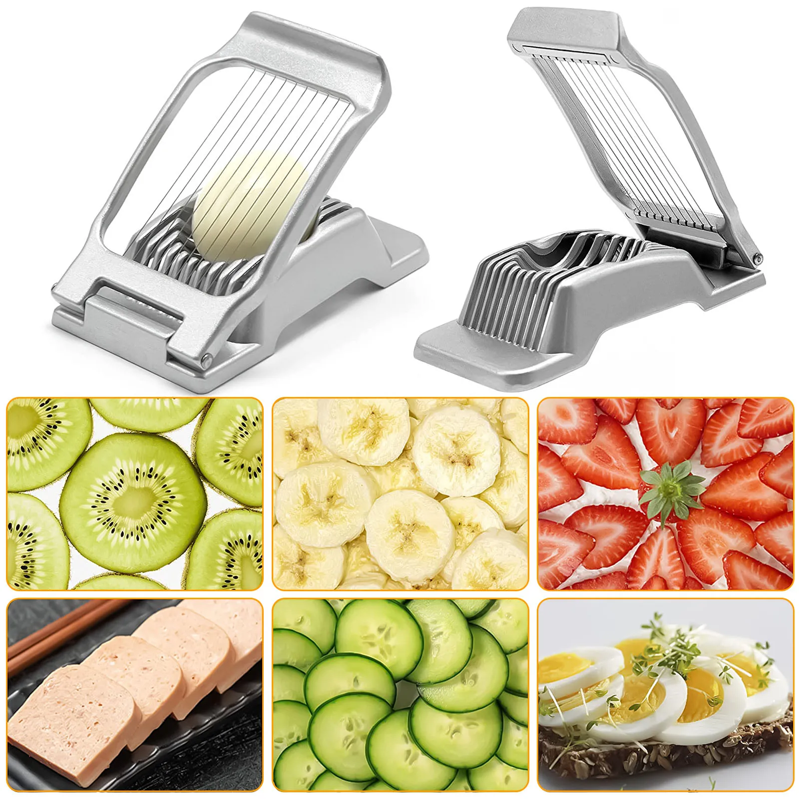 Accessori da cucina Affettatrici per uova Chopper Taglierina per insalata di frutta in acciaio inossidabile Utensili per uova Robot da cucina manuali Gadget per utensili da cucina 4