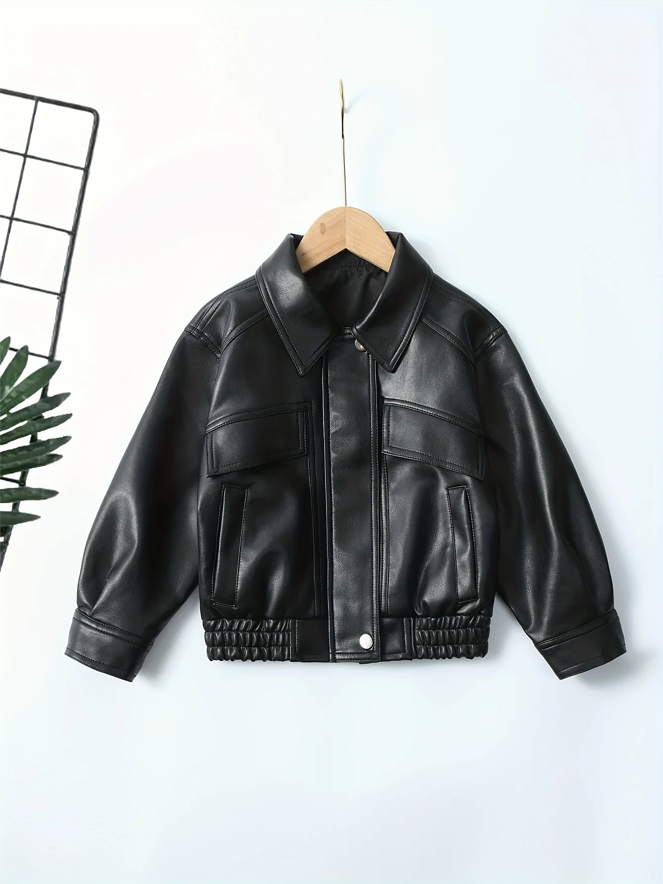 Giacche in pelle PU per bambina, cappotti stile motociclistico con cerniera e colletto tinta unita casual, stagione primaverile/autunno 1