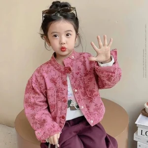 Capispalla per bambini Giacca di jeans stile corto per ragazze Moda Streetwear Abiti Bambini Top corto in denim vintage Cappotto rosa 2-12 anni 1