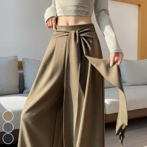 Pantaloni a gamba larga da donna vintage autunno inverno a vita alta telai 2025 nuovi pantaloni casual larghi coreani dritti a figura intera femminile 1