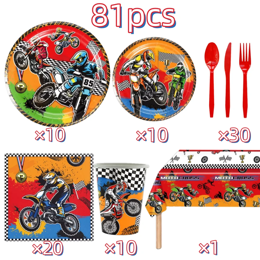 Decorazione per festa di compleanno per motocicletta Stoviglie da corsa di motocross Piatto tazza Tovaglia a palloncino per bambini Ragazzi Bomboniere regalo 2