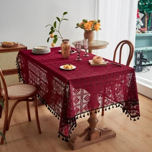 Tovaglia natalizia rossa da cucina Tovaglie vintage con diamanti per tavoli rettangolari o decorazioni per matrimoni, banchetti, feste, cene 1