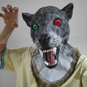 Maschera con stampa leopardata grigia Maschera realistica con ghepardo Divertente maschera a testa intera Costume di Halloween Puntelli per feste di ruolo 1