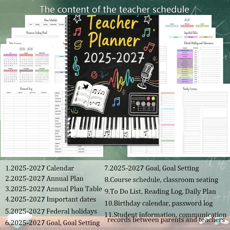 2025-2027Pianificatore, pianificazione del calendario mensile e settimanale dell'anno accademico, adatto per il libro di agenda del piano studente dell'insegnante dell'ufficio scolastico 2