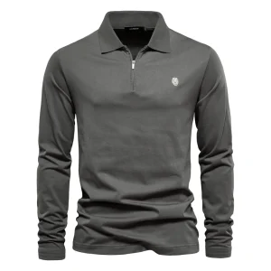 AIOPESON Polo da uomo a maniche lunghe di marca 100% cotone Tinta unita Polo casual da uomo Nuovo Sping Autunno Polo basic da uomo 1