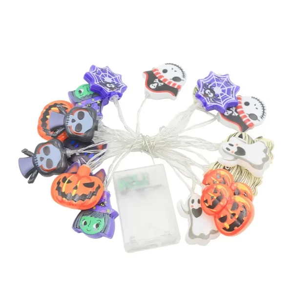 Luci a stringa a LED per decorazioni di Halloween, lampada a sospensione a ragnatela fantasma di zucca, oggetti di scena per lanterne all'aperto per la casa 6